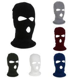 Black Knit 3 Hole Ski Mask Balaclava Motocycle Cycling Caps Hat Full Face Shield Beanie Cap Snow Winter Warm5495165
