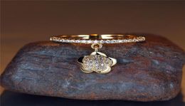 Wedding Rings Dainty Female Crystal Flower Pendant Ring Trendy Gold Silver Color Engagement Charm White Zircon For Women9922125