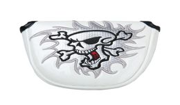 2017 Factory Customised logo Embroidery New white Skull Mallet Putter Cover Headcover7349500