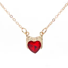 Chains Fashion Women Wedding Necklace Red Heart Pendant Crystal Jewelry Sweater Choker Chain Lady Gifts