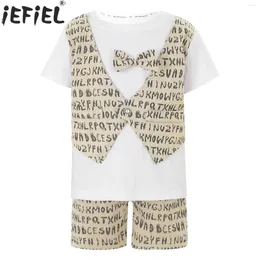 Clothing Sets Little Boys Summer Gentlemen Suit Short Sleeve Print Fake Two Pieces T-shirt With Shorts For Birthday Wedding Party School