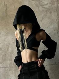 Women's Hoodies Women S Hood Gothic Cropped Tops Long Sleeve Cross Cutout Front Show Navel Grunge Shirts Streetwear