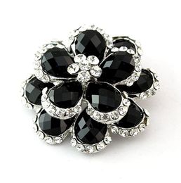 SILVER COLOR CLEAR CRYSTAL and BLACK STONE FLOWER BOUQUET BROOCH PIN9340489