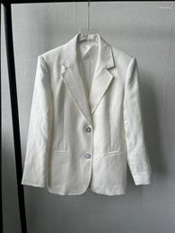 Women's Suits White Women Two Buttons Suit Coat Casual Minimalist Linen Loose Fitting Spring 2024 Female Fashion Blazer