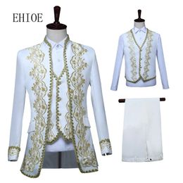 Ehioe Men 3Piece Suit Mediaeval Embroidered Jacket Vest Pants Royal Court Mens Wedding European Retro Dress Costumes 240430