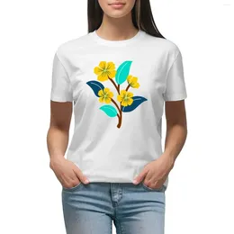 Women's Polos Boho Tossed Flower Pattern In Yellow And Blue T-shirt Female Korean Fashion Women Clothes