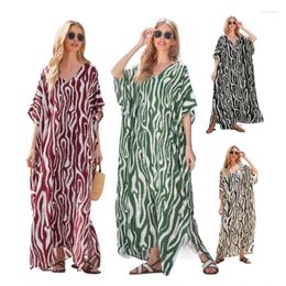 Women Print Beach Dress Full Length Coverup Loose Casual Kaftans For Womens