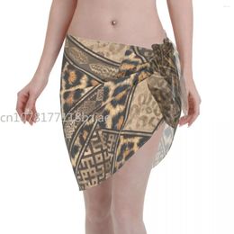 Sexy Women Leopard Fur Ethnic Polyester Kaftan Sarong Swimsuit Bikini Beach Cover Ups Ladies Skirt