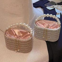 Storage Bags Crystal Metal Evening Clutch Women Boutique Pearl Handle Shiny Colour Blocking Rhinestone Purses And Handbags Bridal Wedding