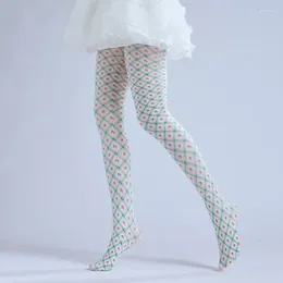 Women Socks Personality Cross Diamond Printed Pantyhose Retro Plaid Small Flower Lolita Tie Countryside Style Tights