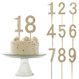 Party Supplies Bling Gold Alloy Rhinestone Number 0-9 Birthday Cake Topper Baby Shower Happy Decoration Wedding Anniversary