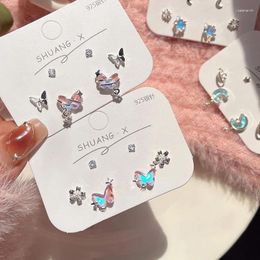 Stud Earrings 6Pcs/set Women Colourful Crystal Pentagram Star Moon Butterfly Earring Trendy Punk Sweet Cool Aesthetic Jewellery