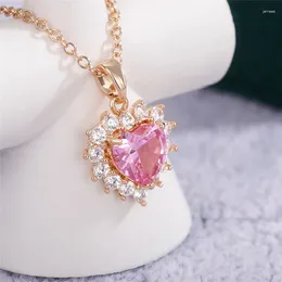 Pendant Necklaces 2024 Simple Pink Colour Crystal Heart Pendent Necklace For Women High Quality Golded Bridal Gifts Jewellery