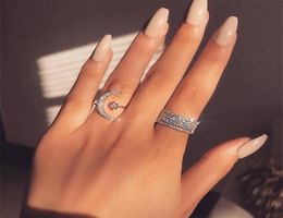 Handmade Moon Star Promise ring Diamond 100 Real 925 Sterling silver Engagement wedding band ring for women Men Party Jewelry4122943