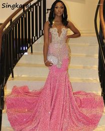 Party Dresses Luxury Pink Long Prom 2024 Glitter Beading Crystal Rhinestones Vestidos Evening Dress Birthday Gown Robes