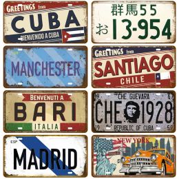 Paris City Tinplate Plate Art Tin Sign Store Bar Madrid Vintage Wall Decoration Metal Sign Home Decor Painting Plaques Poster US State Car Licence Size 30X15cm