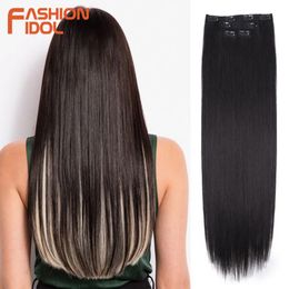 FASHION IDOL 8 Clips In Hair s Long Straight Hairstyle Blonde 60CM Natural Synthetic Daily Use Hairpiece For Women 240428