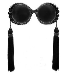 round sunglasses women tassel pearl rhinestones decoration sun glasses large frame round glasses female sunglasses
