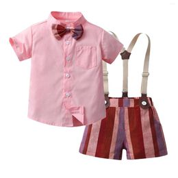 Clothing Sets Children's Boys Summer Suit Short Sleeved Colorful Shirt Bow Tie Shorts Performance Gentleman Baby Boy Tartan Plaid