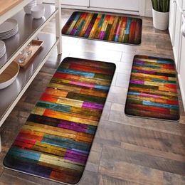 Carpets 1pc Polyester Anti-Fatigue Floor Mat Colourful Geometric Print Wood Stripes Bathroom Mat.