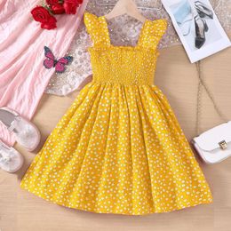 Girl Dresses Summer Vacation Wind Lotus Leaf Edge Small Fragmented Flower Hanging Strap Dress For Middle School Children And Girls