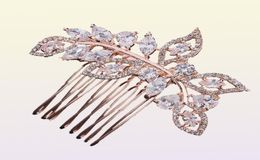 Newest Fashion Rose Gold Wedding Accessories For Bride Crystals Hair Comb Hairpieces Hair Jewellery For Women Tiara Clips JCH0998354620