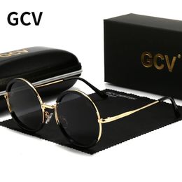 GCV Classic Men Male Women Female Gorgeous Sunglasses Round Frame Glasses Fashion Punk Style Metal Polarized 240425