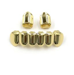 Hip Hop Gold Plated Mouth Grillz Set 2pcs Single Top 6 Teeth Bottom Grill Set Whole9058186