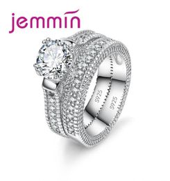 White Bridal Wedding Ring Set Jewellery Promise CZ Stone Wedding Rings for Women Original Silver Jewelry5634140