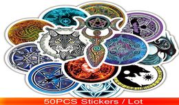50pcsLot Triple Moon Goddess Wicca Pentagram Magic Amulet Toy Sticker For Luggage Skateboard Motorcycle Laptop Waterproof Decal S6743861