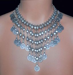 Idealway Fashion Collars Choker Vintage Silver Coin Tassel Statement Necklace Earring Gypsy Boho Chic Ethnic Indian Jewelry4655206