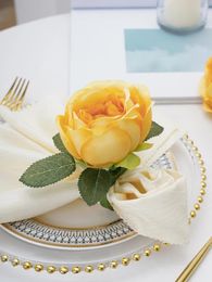 Decorative Flowers 2PCS-12CM Artificial Rose Napkin Ring Wedding Party Decoration Western Restaurant Banquet El Table Supplies