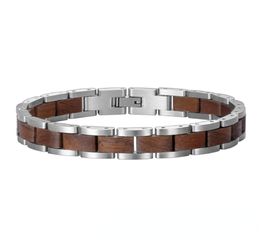 Whole Bangle Gifts Men Women Wood And Steel Bracelet Walnut wood Band Silver Straps8315291