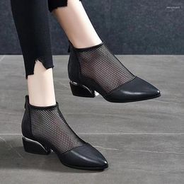 Dress Shoes Women Mid Heels Sexy Mesh Pointed Toe Sandals 2024 Party Fashion Summer Cosy Elegant Pumps Femme Zapatos