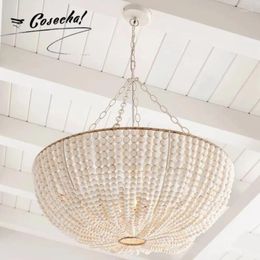 Chandeliers Nordic White Wooden Beaded Pendant Chandelier Basket Style Farmhouse Rustic For Bedroom Nursery Kids' Room Kitchen