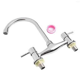 Bathroom Sink Faucets Chrome Finish Double Lever Faucet For Kitchen Separate And Cold Controls Solid Brass Construction Easy To Operate