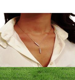 long chain lariat Y necklace Rhodium plated 925 sterling silver summer women sexy necklaces with double cz bar charm simple fashio1930659