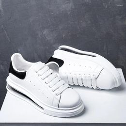 Casual Shoes Korean Style Mens Genuine Leather Lace Up Flats Shoe Air Cushion Sneakers Black White Platform Footwear Zapatos Man