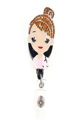 Fashion Key Rings Rhinestone Retractable Holder For Nurse Name Card Accessories Badge Reel With Alligator Clip7266400