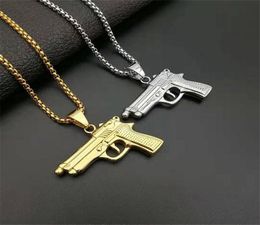 316L Stainless Steel Jewellery Nameplate Necklace For Men Gold Colour M1911 Pistol Pendant With Cubic Zirconia Necklaces For Women9462865