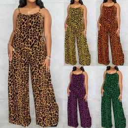 selling jumpsuit summer leopard print suspender casual oversized for women 240423