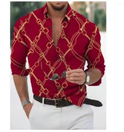 Men's Casual Shirts Shirt Fashion Chain Pattern Printed Collar Button Long Sleeved Summer Street High-quality Clothing