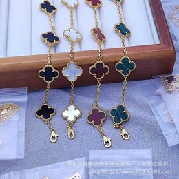 Designer brand High version V Golden Van Clover Five Flower Bracelet with Precision White Fritillaria Red Jade and True Gold Electroplating