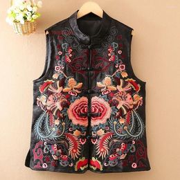 Ethnic Clothing 2024 Traditional Flower Embroidery Vest Chinese Vintage Hanfu Tops Retro Satin Jacquard National Sleeveless Jacket