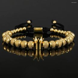 Strand 5Pcs Stainless Steel Bronze Crown Pineapple Bead Bracelets For Man Personality Braid Adjustable Bangle Simple Bracelet Jewelry