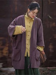 Women's Jackets 2024 Spring/Summer Ramie Cotton Stir Fried Color Robe Coat Loose Medium Length Cardigan Lazy Wandering Style Top