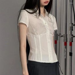 Women's Blouses Deeptown Basic White Short Sleeve Shirt Women Button Aesthetic Female Preppy Slim Korean Fashion Summer Gyaru Harajuku