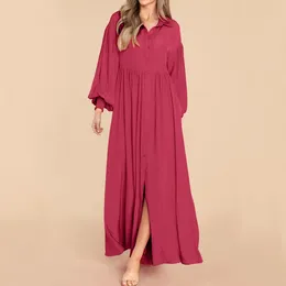 Casual Dresses Women'S Long Sleeve Buttoned Loose Solid Cotton Version Shirt Dress Formal Occasion Vestidos Para Mujer