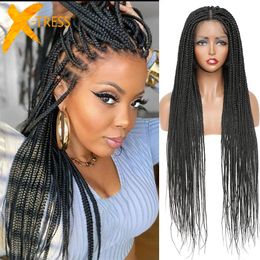 32 Full Lace Front Box Braided Synthetic Wigs Knotless Cornrow Braids Black Lace Frontal Wigs With Baby Hair for Women X-TRESS 240429