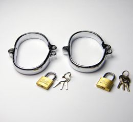 Bondage Latest Male Female Stainlees Steel Oval Wrist Restraint Handcuffs Manacle Shackles Come One Lock Adult BDSM Sex Toy3959999